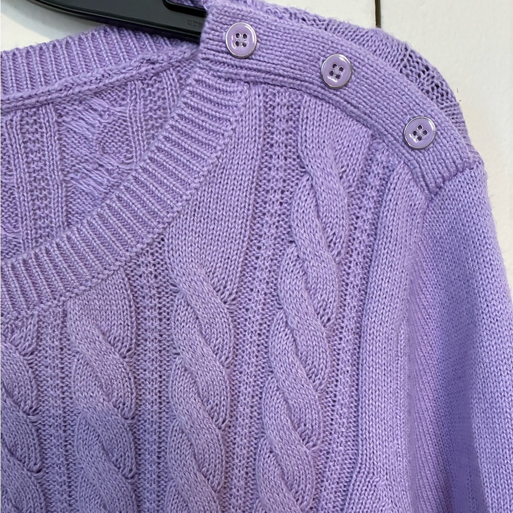 Talbots Lavender Cotton Cable Knit Crewneck Sweater - Picture 5 of 7